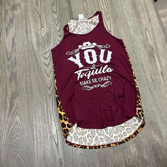 Color Bear Tank Top Leopard You & Tequila Make Me Crazy Racerback Purple Brown L - Picture 1 of 5